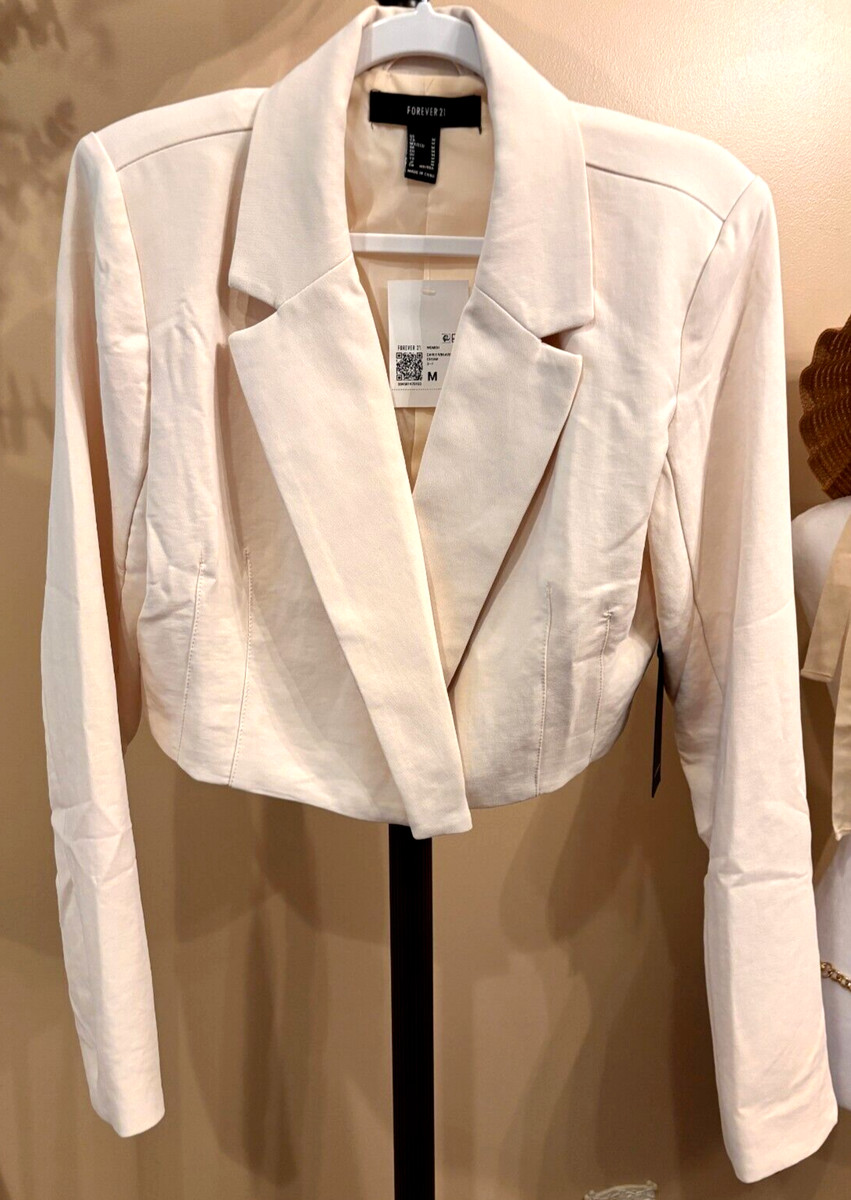 Forever 21 Cropped Career Blazer Ivory Tux Cream Long Sleeve Jacket NEW NWT | eBay US