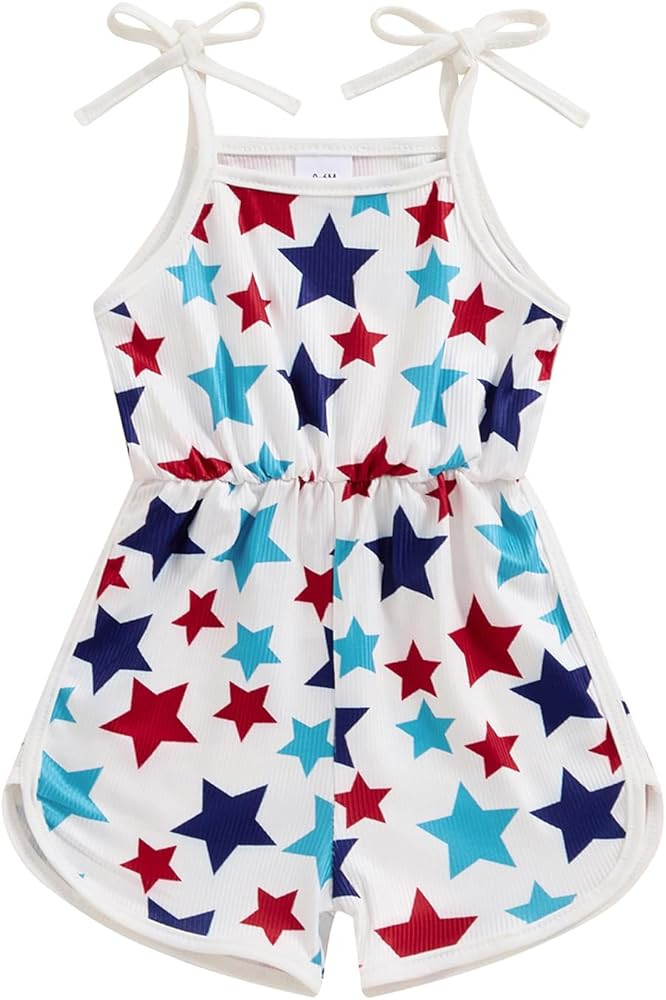 BeQeuewll Toddler girl 4th of July Outfit Tie-up Spaghetti Straps Stars USA Romper 12M 18M 2T 3T ... | Amazon (US)