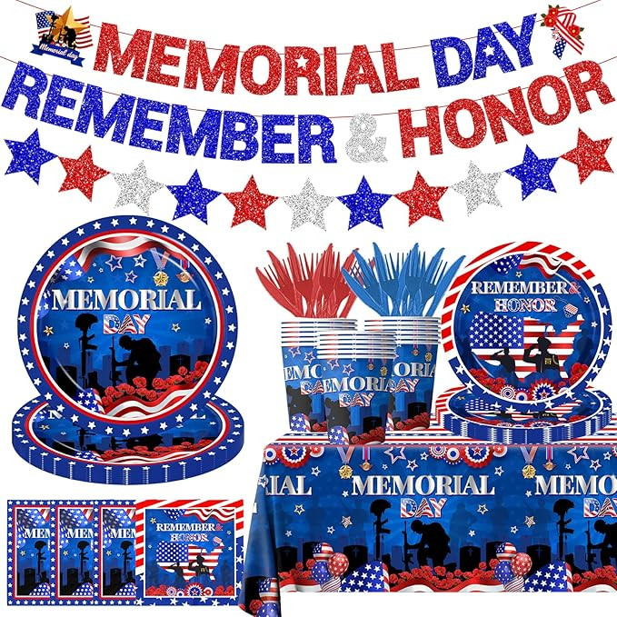 Memorial Day Decorations Tableware-Veterans Day Plates and Napkins,177Pcs Patriotic Tableware Set... | Amazon (US)