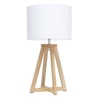 Simple Designs 19 in. Natural Wood Interlocked Triangular Table Lamp with White Fabric Shade LT10... | The Home Depot