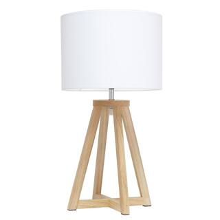 Simple Designs 19 in. Natural Wood Interlocked Triangular Table Lamp with White Fabric Shade LT10... | The Home Depot