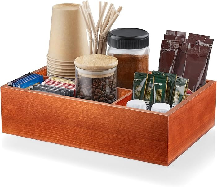 ALELION Coffee Station Organizer with Removable Dividers - Wood Coffee Bar Accessories Organizer ... | Amazon (US)