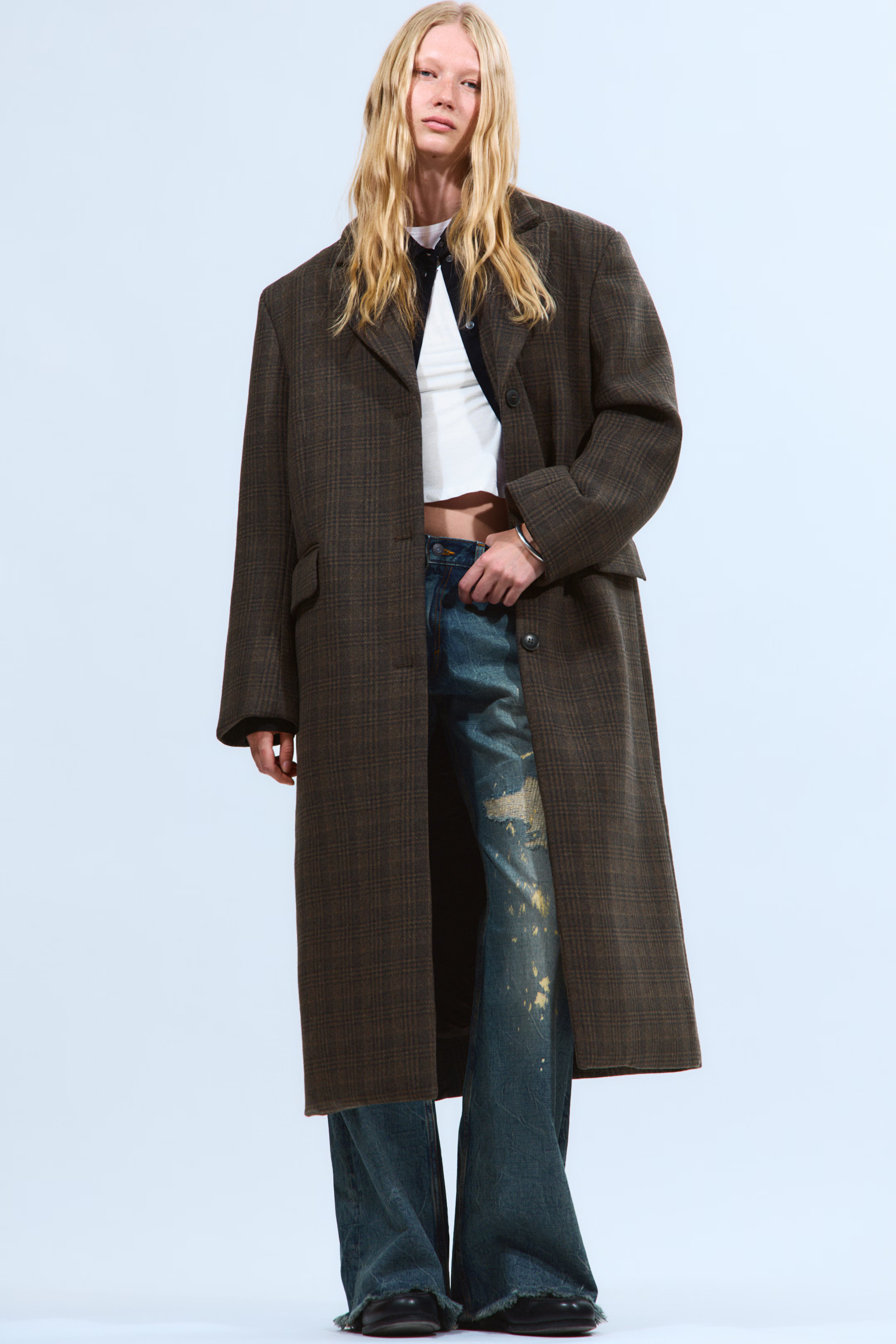 OVERSIZED WOOL-BLEND COAT - Checked Dark Brown - Ladies | H&M GB | H&M (UK, MY, IN, SG, PH, TW, HK)