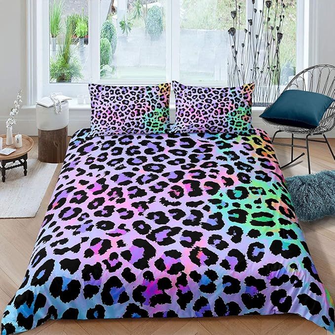 Women Cheetah Printed Bedding Set Queen Colorful Leopard Printed Duvet Cover Set Africa Leopard P... | Amazon (US)