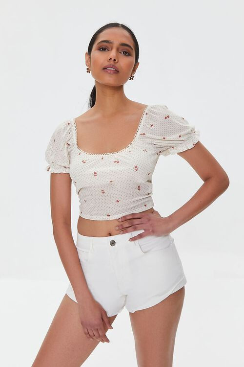 Floral Print Puff-Sleeve Crop Top | Forever 21 | Forever 21 (US)