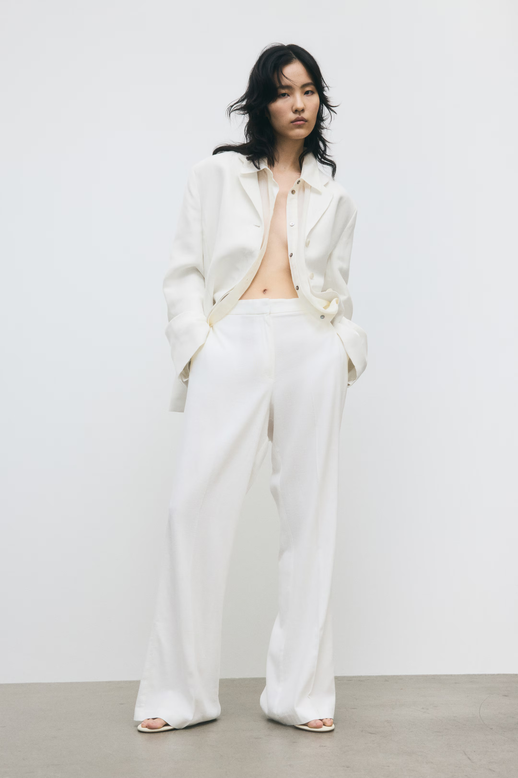 Bootcut Linen-Blend Pants - White - Ladies | H&M US | H&M (US + CA)