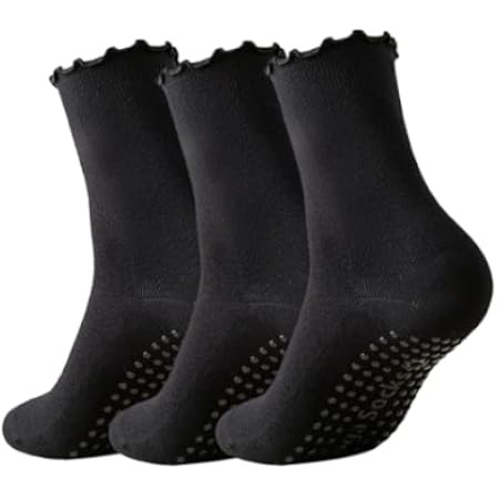 3 Pairs Pilates Socks Toeless with Grips Non Slip Ruffle Yoga Socks Grip Socks for Women | Amazon (US)