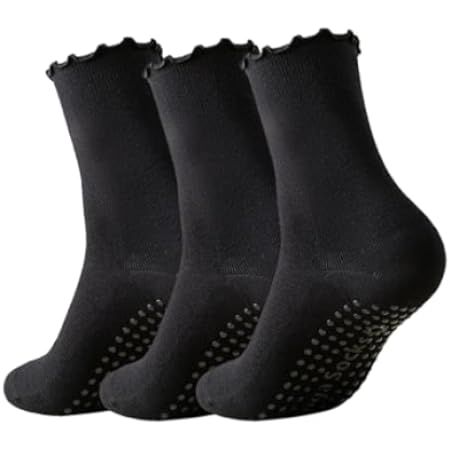 3 Pairs Pilates Socks Toeless with Grips Non Slip Ruffle Yoga Socks Grip Socks for Women | Amazon (US)