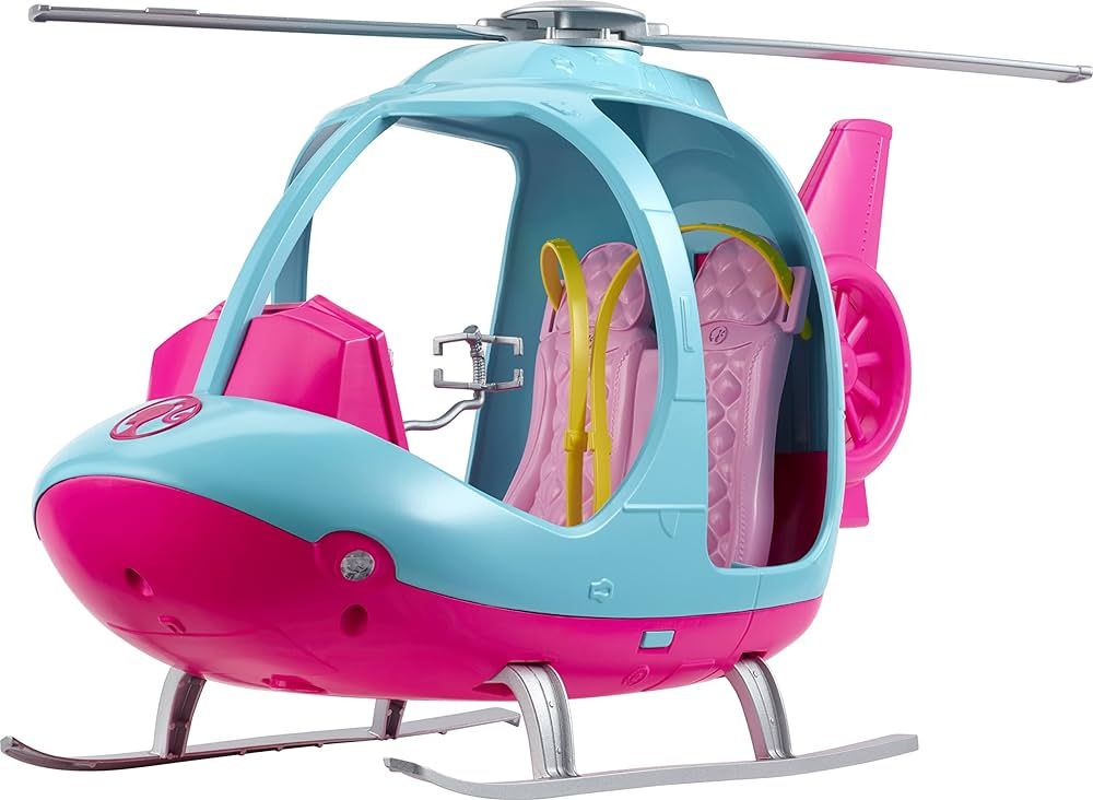 Barbie Helicopter with Spinning Rotors, Pink and Blue 2-Seater Design with Seatbelts and Pilot "C... | Amazon (US)