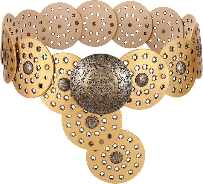 LEACOOLKEY Women's Boho Disc Belt Wide Western Leather Belt Vintage Concho Waist Belts for Dress ... | Amazon (US)