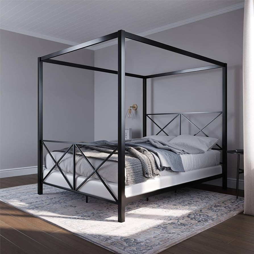 DHP Rosedale Metal Canopy Bed Frame with Four Poster Design and Geometric Accented Headboard and ... | Amazon (US)