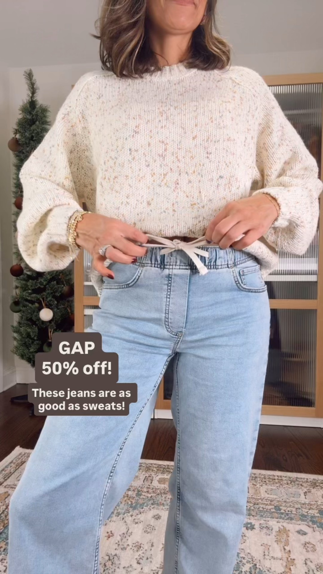 Gap jeans as soft as sweats!! I’m in size xs
Small in sweater 
50% off

#LTKCyberWeek #LTKHoliday #LTKSaleAlert