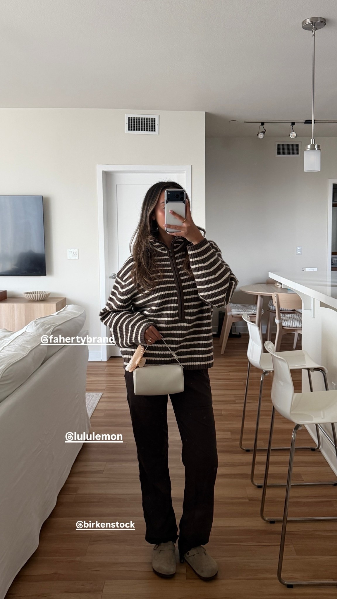 cozy brown outfit @fahertybrand  @lululemon  @birkenstock