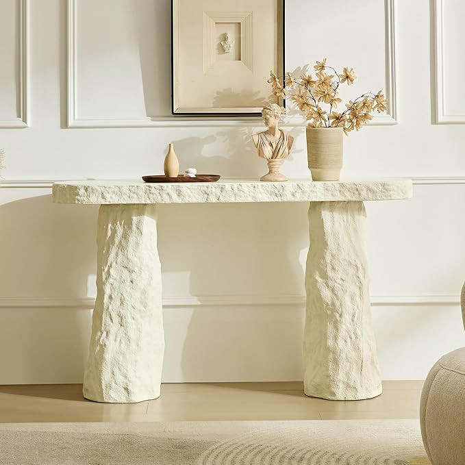 KEIKI 54" Rectangular Fiberglass Console Table with Matte Rocks Design, Mid-Century Modern Style ... | Amazon (US)