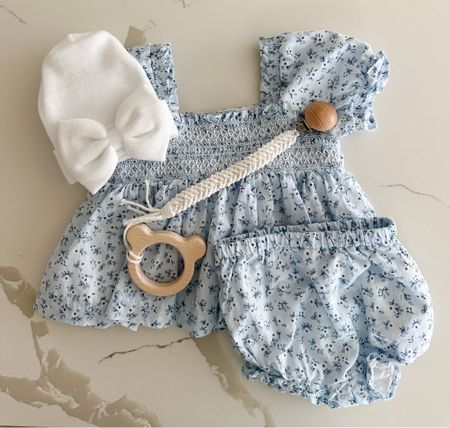 Baby blue smocked baby set for baby girl! Love this summer outfit because of the dress and bloomies. Super cute on and is the perfect summertime outfit! On sale for 20% off

#LTKbaby #LTKstyletip #LTKsalealert