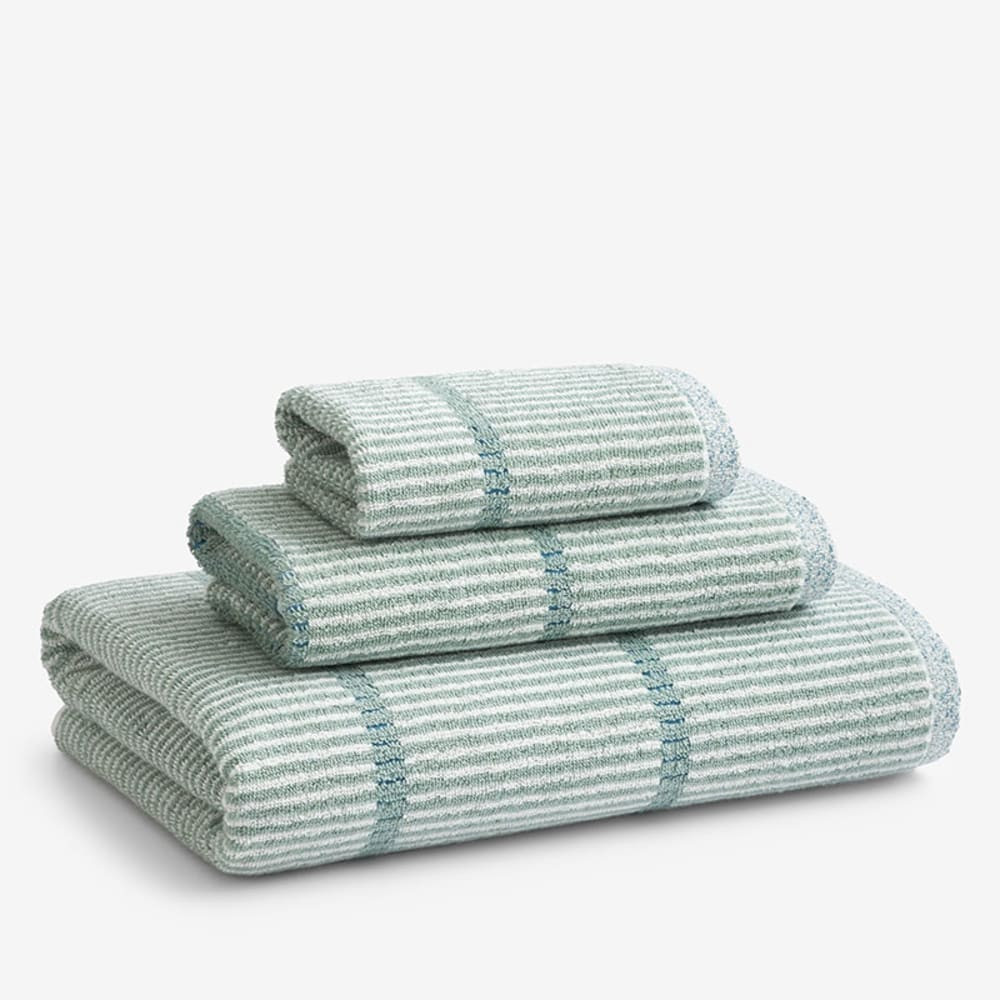 Narrow Stripe Reversible Cotton Bath Sheet - Spa Green | The Company Store
