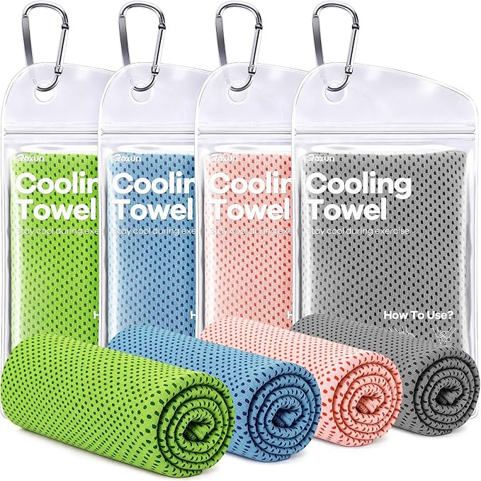 ROXUN Cooling Towels, 4 Pack (40''x12'') Chilly Ice Rags for Neck and Face | Gray+Grayish Blue+Li... | Amazon (US)