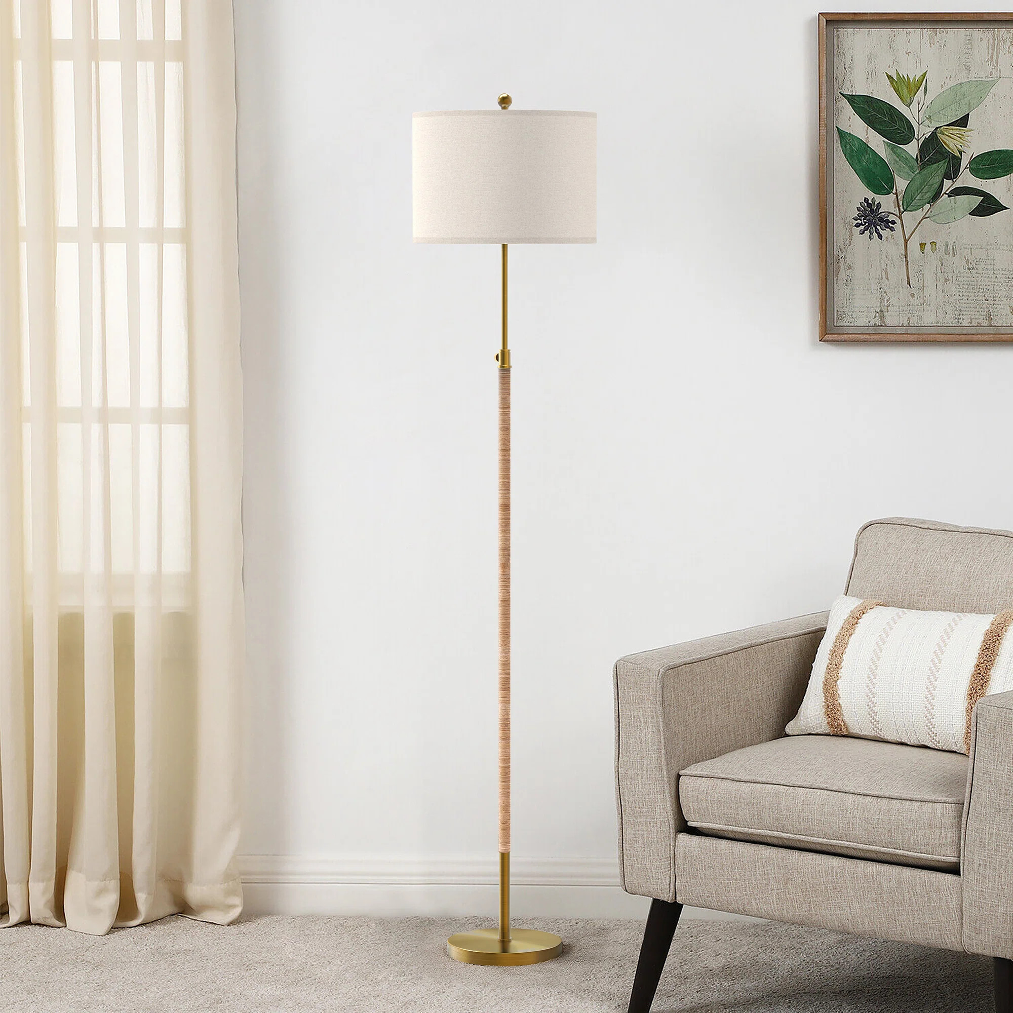 70" Adjustable Modern Rattan Floor Lamp For Living Room/bedroom | Wayfair North America