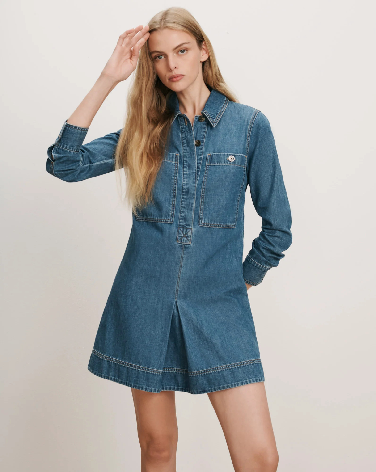 Pryce Mini Shirtdress in Blue Chambray Bandit Light | Veronica Beard | Veronica Beard
