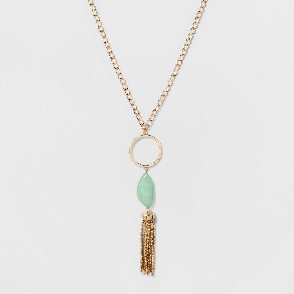 Sugarfix by BaubleBar Mixed Media Pendant Necklace with Tassels - Gold/Teal, Girl's, Jade | Target