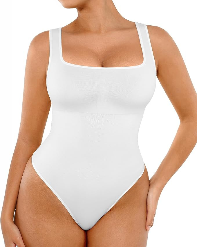 FeelinGirl Bodysuits for Women Seamless Square Neck Tummy Control Compression Thong Shapewear Bod... | Amazon (US)