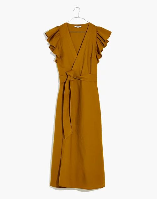 Linen-Blend Ruffle-Sleeve Wrap Midi Dress | Madewell