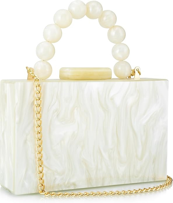 Acrylic Purses Evening Clutch Bag Marbling Handbags for Women Cross Body Bag with Pearl Chain For... | Amazon (US)
