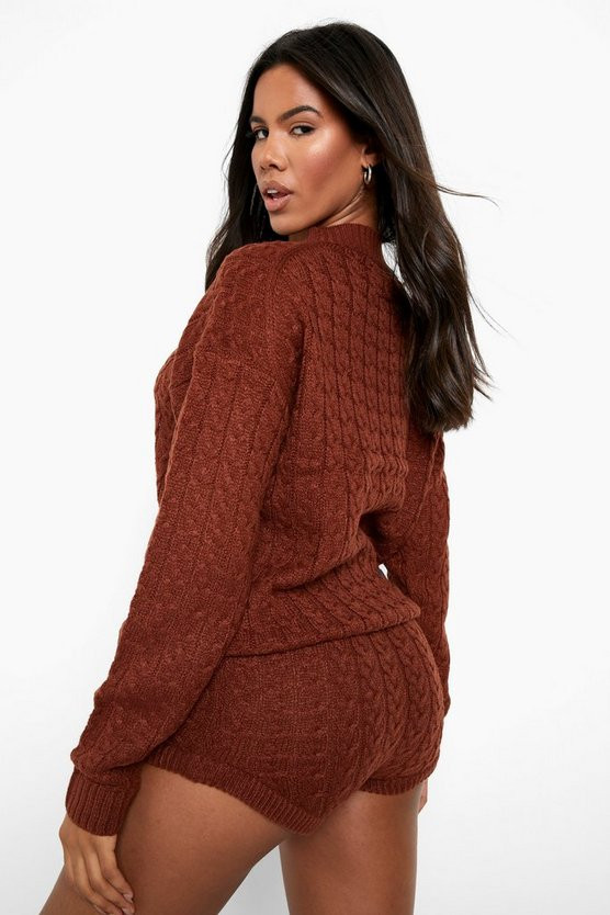 Cable Knit Pantie Shorts Two-Piece | Boohoo.com (US & CA)