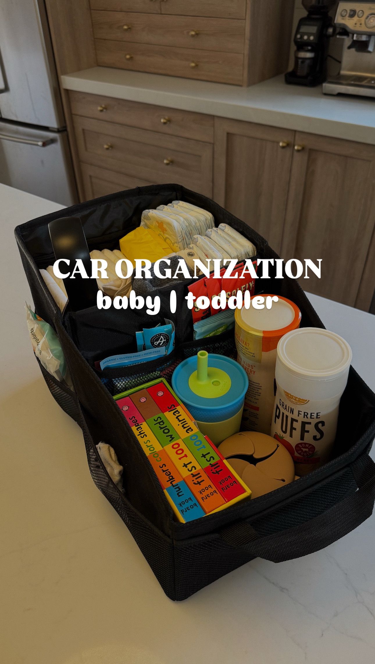Back seat organizer for baby/toddler items. So easy to use and grab what you need! 