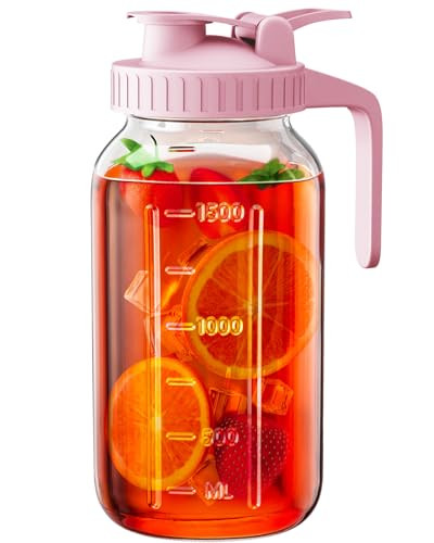 64 oz Glass Pitcher with Lid, Large Wide Mouth Mason Jar with Pour Spout, Pink Sun Tea Jar for Outside, Glass Water Pitcher Great for Drink, Cold Beverages and Breast Milk | Amazon (US)