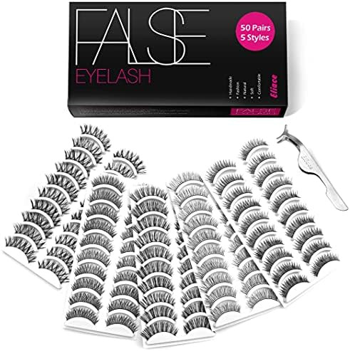 Eliace 50 Pairs 5 Styles Lashes Bulk 100% Handmade False Eyelashes Set Makeup Professional Fake E... | Amazon (US)