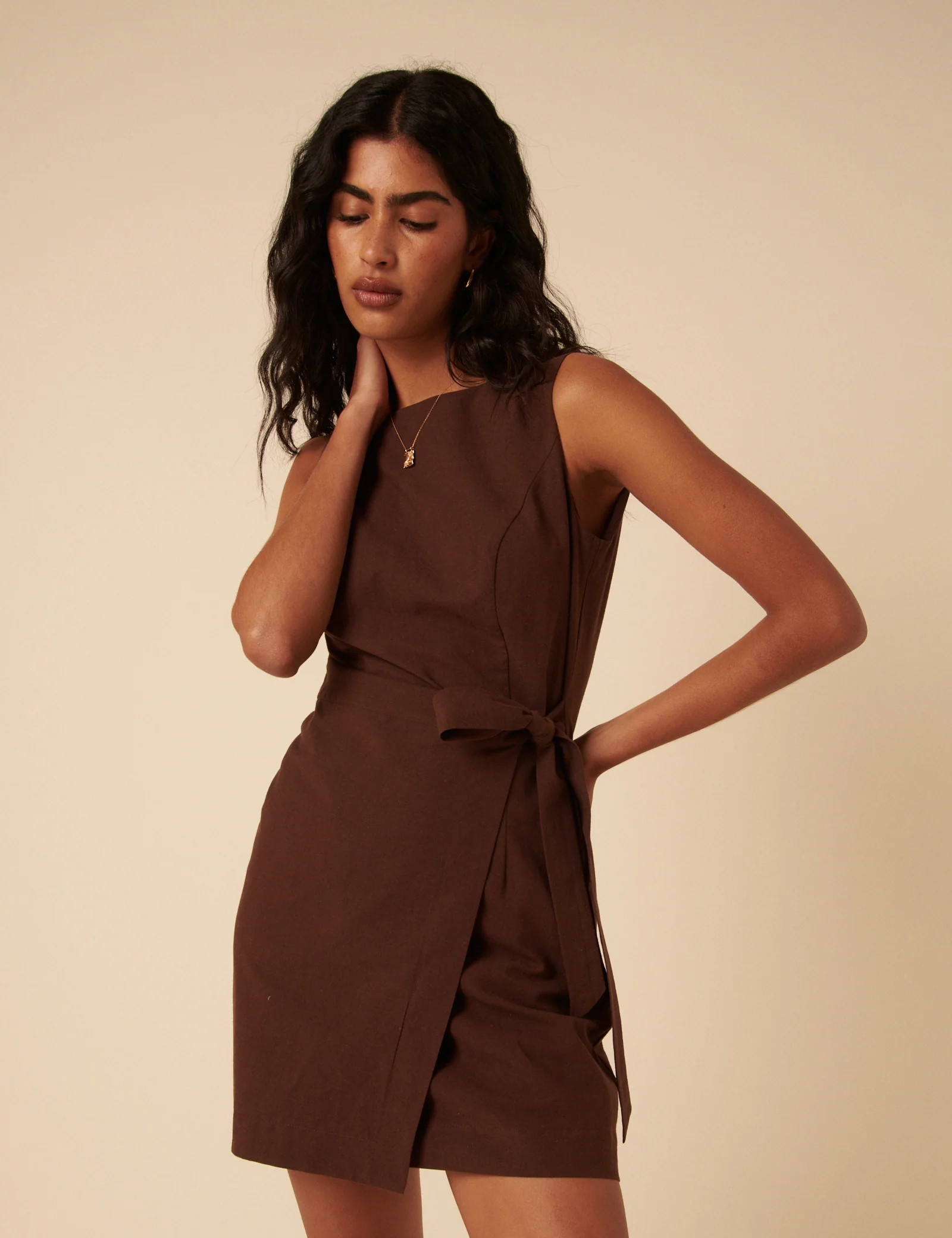 Brown Tie Waist Lottie Mini Dress | Nobody's Child