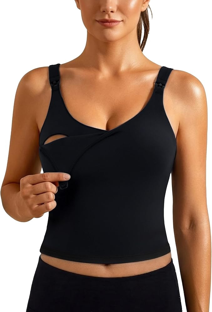 Ecavus Nursing Bras for Breastfeeding Longline Sports Maternity V Neck Buttery Soft Crop Tank Top... | Amazon (US)