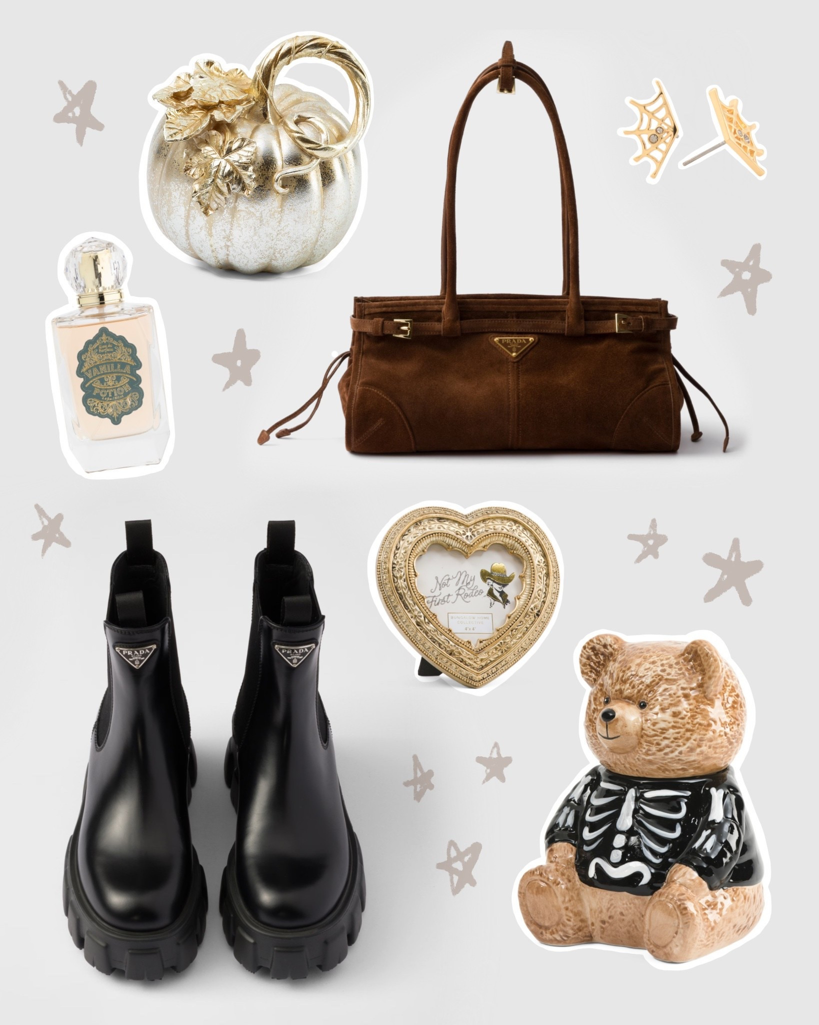 Fall finds 🖤🍂🧸 Prada monolith Chelsea boots, vanilla potion perfume, skeleton teddy bear cookie jar, gilded heart frame, metallic pumpkin, spiderweb earrings, Prada suede bag, summerween, Halloween, fall style, home decor

#LTKSeasonal #LTKHome #LTKStyleTip