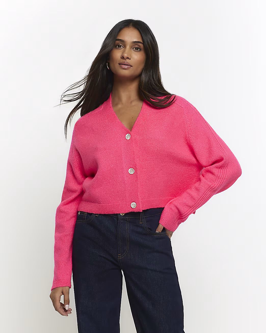 Pink cropped cardigan | River Island (UK & IE)