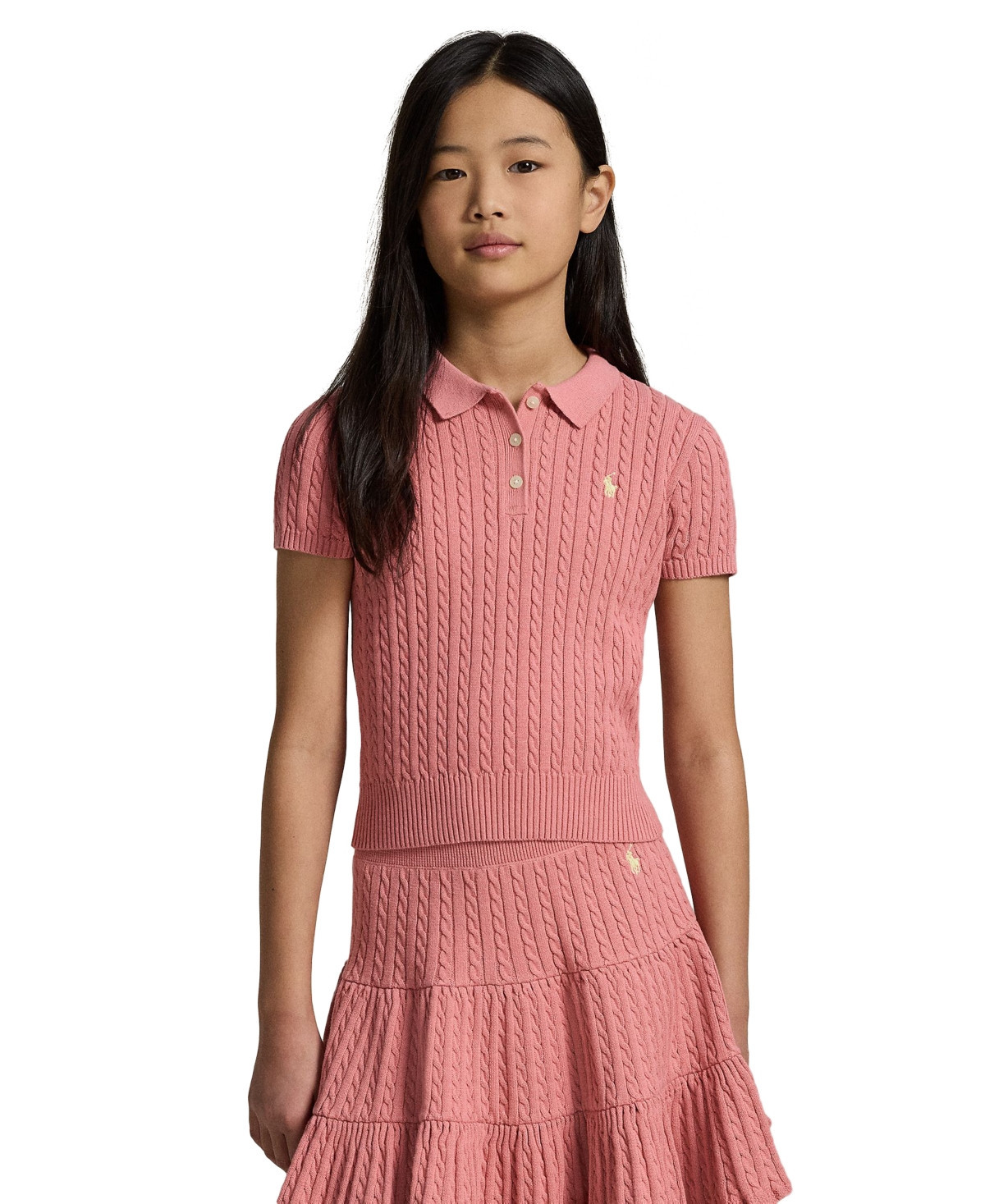 Polo Ralph Lauren Girls' 7-16 Mini-Cable Polo Sweater - Desert Rose | Macy's