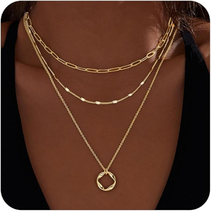 Layered Gold Necklaces for Women,Stackable Dainty 14K Gold Silver Plated Trendy Circle Paperclip ... | Amazon (US)