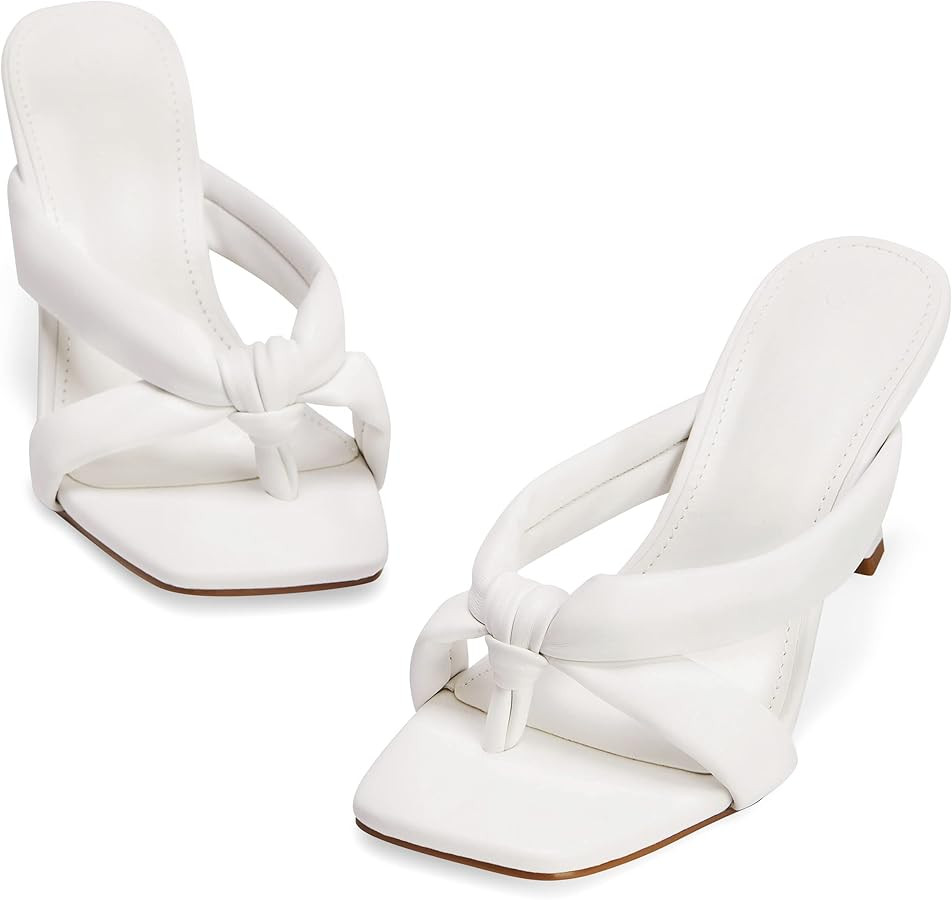 Coutgo Womens Thong Heels Mules Square Toe Heeled Flip Flops Mule Sexy Stiletto Dress Party Sanda... | Amazon (US)