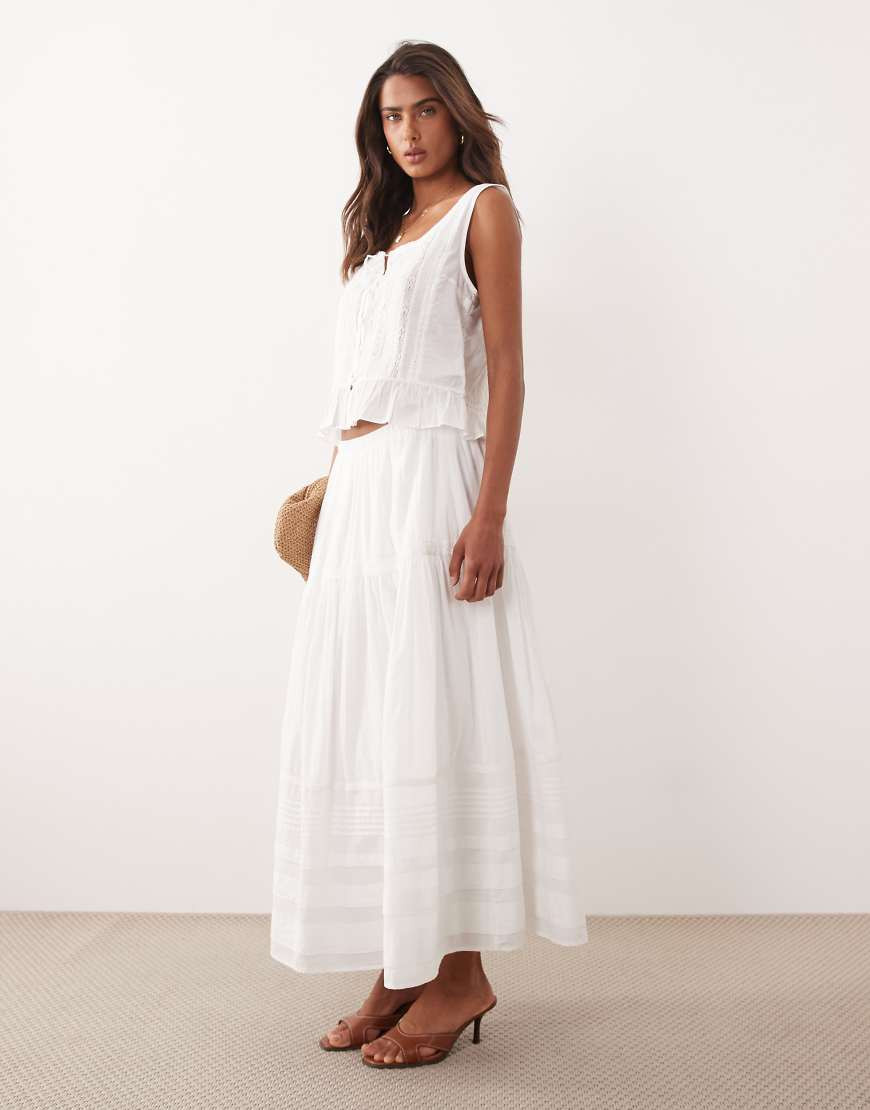 Abercrombie & Fitch boho tiered maxi skirt in white | ASOS (Global)