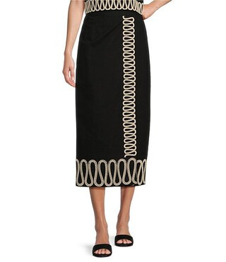 Antonio Melani Slava Embroidered Faux Wrap Canvas Coordinating Midi Skirt | Dillard's | Dillard's