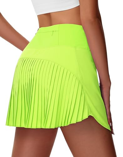 MIVEI Women's Pleated Tennis Skirt - Golf Skorts for Woman High Waisted Lightweight Athletic Pickleball Skorts with Pockets Bright Green | Amazon (US)