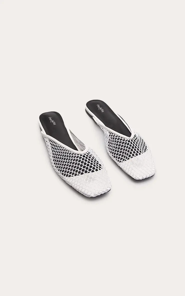 White Visnet V-hals Mule Ballerina's | PLT NL | Prettylittlething Netherlands