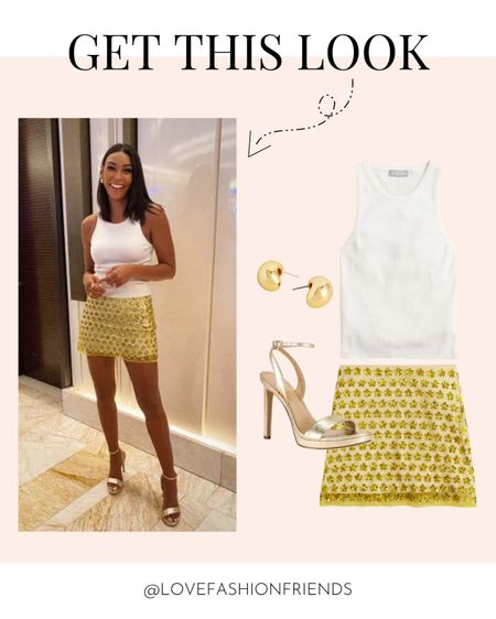 Night out outfit, skirts, sequin, yellow, sandals, summer outfit 

#LTKstyletip #LTKunder100