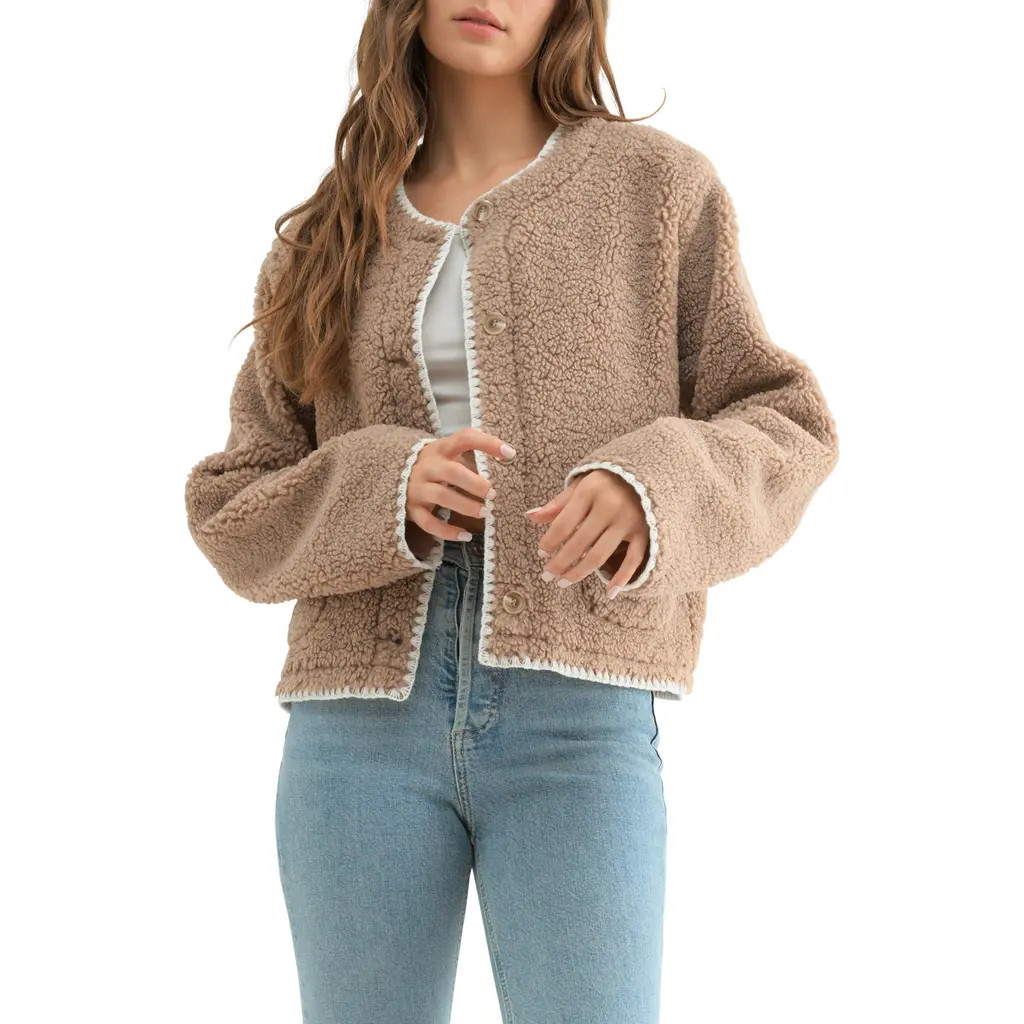 All in Favor High Pile Fleece Jacket in Khaki at Nordstrom, Size Medium | Nordstrom