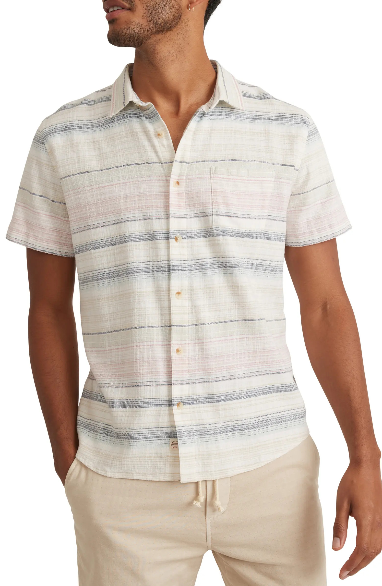 Stripe Stretch Selvedge Short Sleeve Button-Up Shirt | Nordstrom