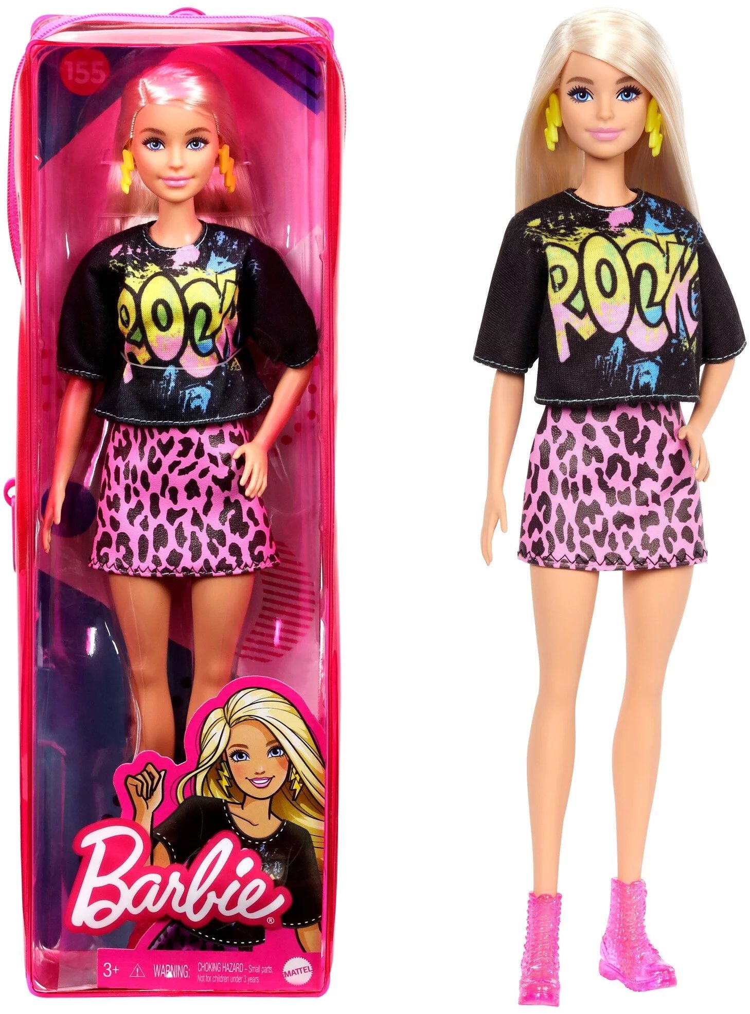 Barbie Fashionistas Doll #155 with Long Blonde Hair Wearing “Rock” Graphic T-Shirt, Animal-Pr... | Walmart (US)