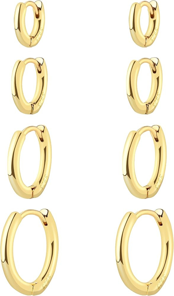 Small Gold Hoop Huggie Earrings Set for Women Non Tarnish 14K Gold Plated Lightweight Cartilage E... | Amazon (US)