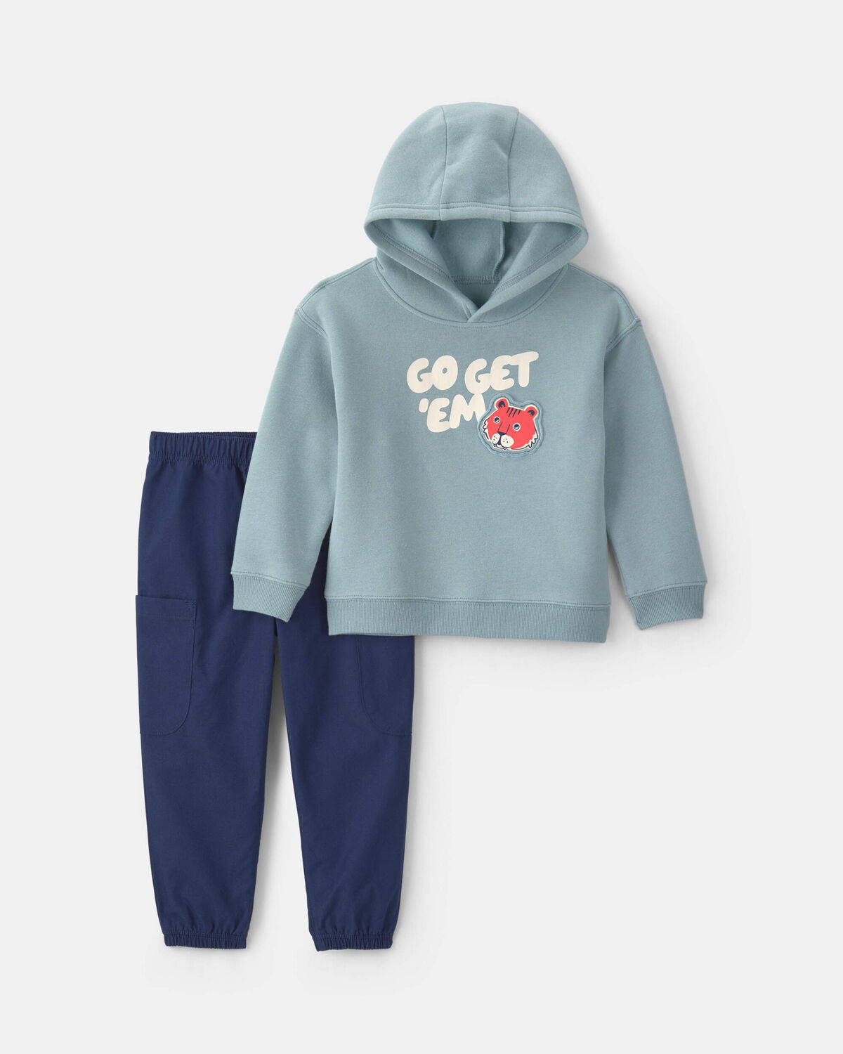Toddler Boy 2-Piece 'Go Get Em' Tiger Fleece Hooded Top & Pant Set - Blue | Carter's Inc