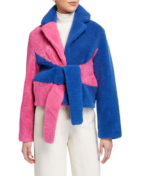 Saks Potts Wrapis Colorblock Shearling Jacket | Neiman Marcus
