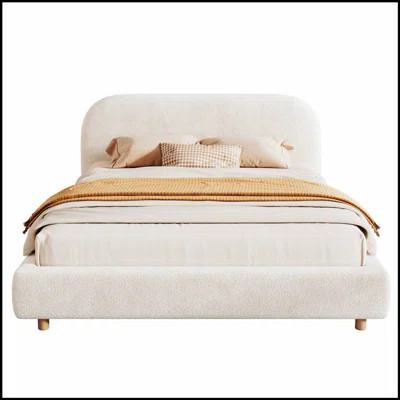 Boucle Fabric Upholstered Platform Bed with Curve-Shaped Design Headboard, Easy Assembly and Stable Construction | Wayfair North America
